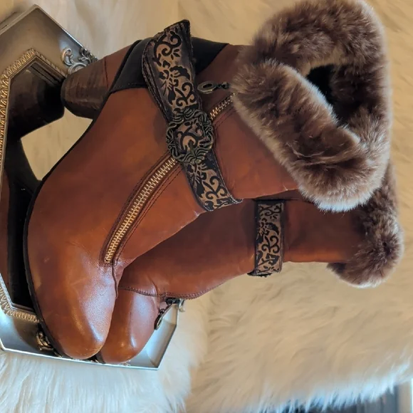 Finesse Brown Fur-Trimmed Heeled Boots - Picture 2 of 10